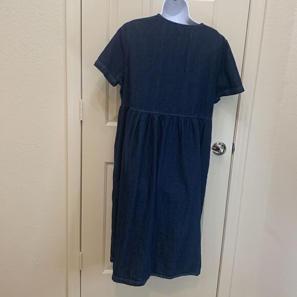 Blair Petite Large Denim 💯% Cotton Scoop Neck Short Sleeve  Button Front Dress - Picture 7 of 9